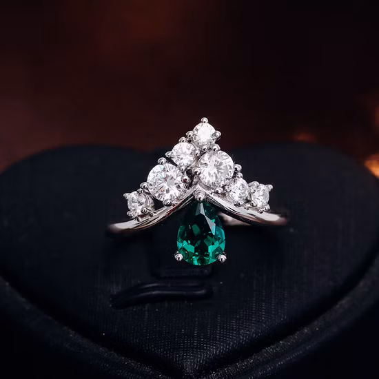 Bague émeraude en forme de poire de 0.8 Carat, créée en laboratoire, en argent plaqué or, zircone cubique, pour un usage quotidien